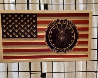 Carved US Flag with US Air Force Emblem