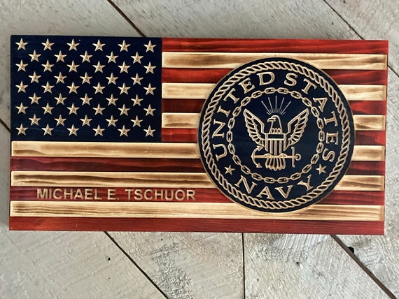 Carved US Flag With US Navy Logo - Etsy