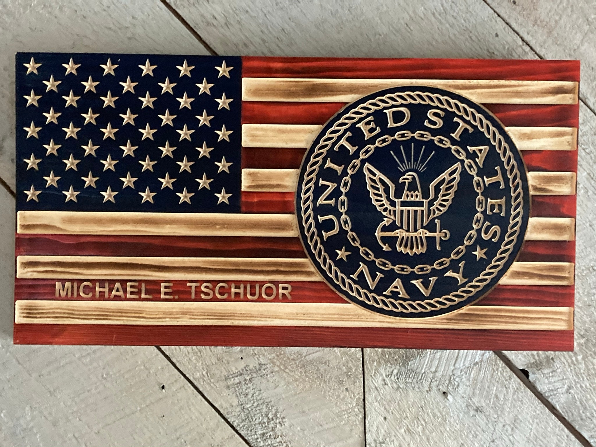 Carved US Flag With US Navy Logo - Etsy