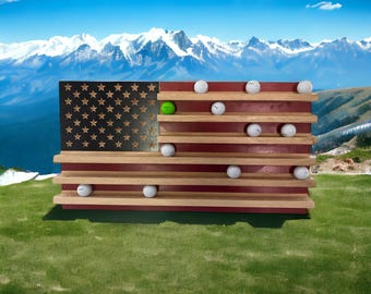 American Flag Golf Ball Display: Handmade Wooden Golf Gift