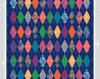 Glow Pop Diamond Quilt by Sewing Corals- Traditional Piecing- Fat Quarter Friendly Digital Download