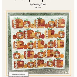Modello per trapunta Pumpkinpalooza di Sewing Corals - PDF (trapunta zucca, trapunta autunnale, trapunta del raccolto, trapunta di Halloween - download digitale)
