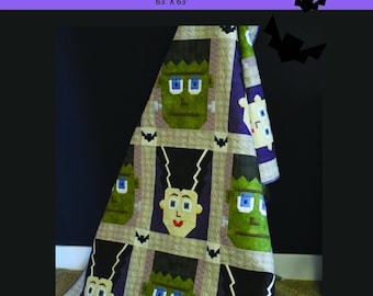 Haunted Bliss, Digital Download, Frankenstein and Bride, Halloween Quilt, Foundation Paper Piecing, Sewing Corals, Bonus Projects INCLUDED!