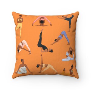 African American - Yoga Poses Pillows - Yoga Room Decor - Black Girl Yoga - Black Girl Magic (Orange)