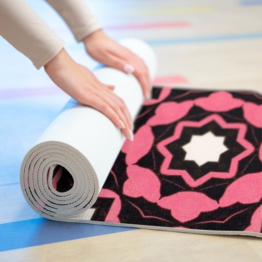 Pink and Black - Geometric - Foam Yoga Mat - Gift for Her - Yoga Accessories