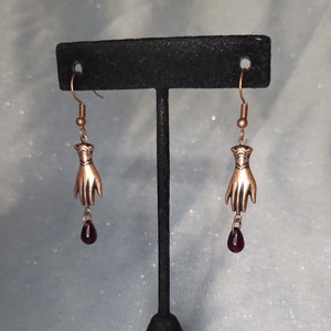 Victorian Earrings, Victorian Jewelry, Gothic Jewelry, Blood Drop, Bloody Hands, Gothic Earrings, Victorian Hand