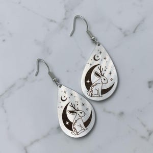 Jackalope Earrings: Etched Stainless Steel Mythical Jewelry