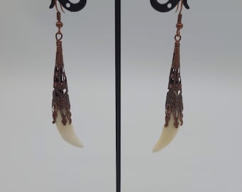 Coyote Tooth Earrings: Filigree, Gothic Witchy Jewelry