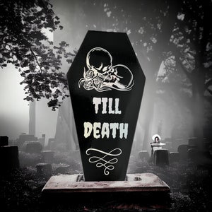 Till Death Sign, Skeleton Lovers, Gothic Wedding, Gothic Love, 12in Coffin Sign