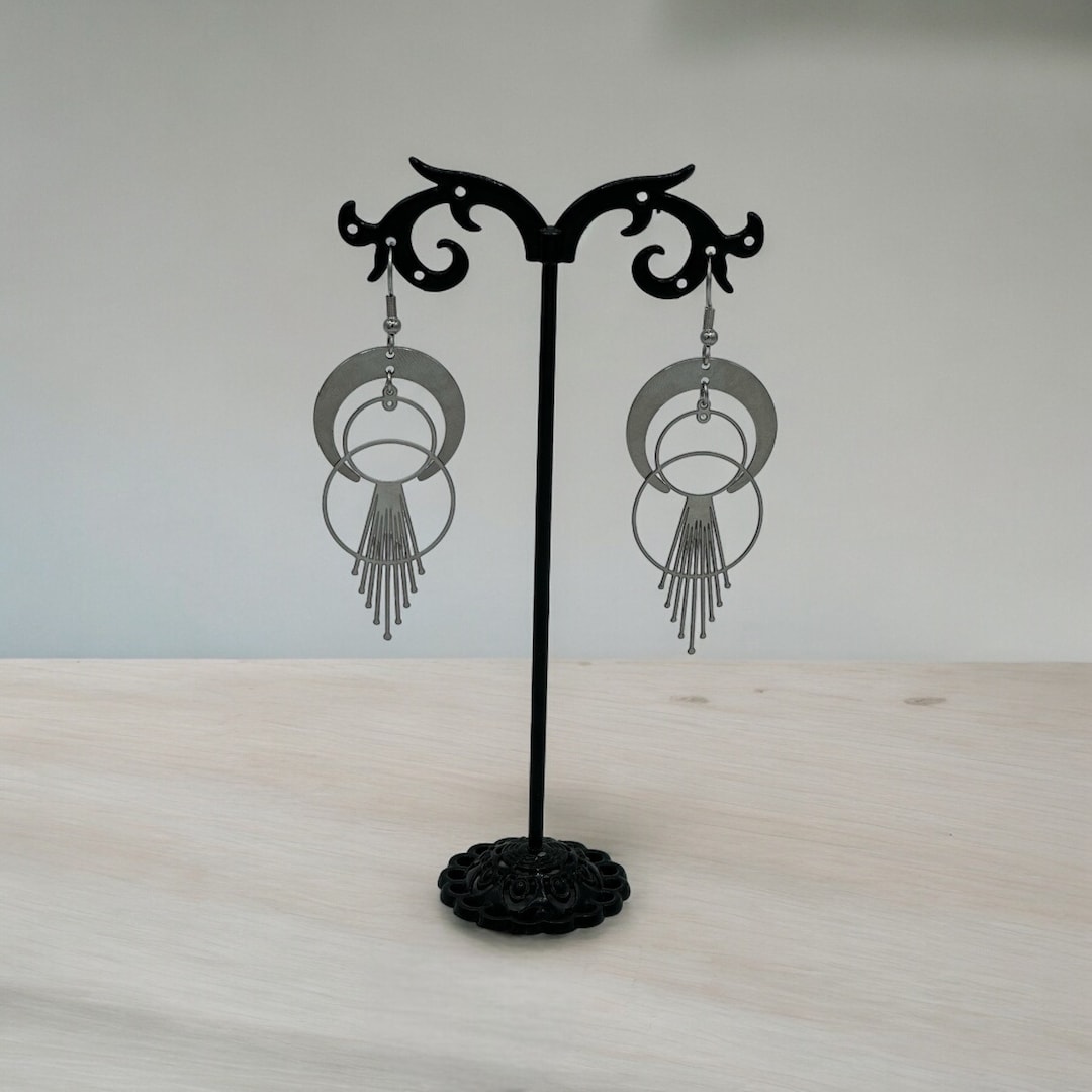 Stainless Steel Geometric Earrings: Crescent Moon Circle Jewelry