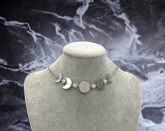 Moon Choker, Lunar Choker, Moon Phase Necklace, Luna, Stainless Steel