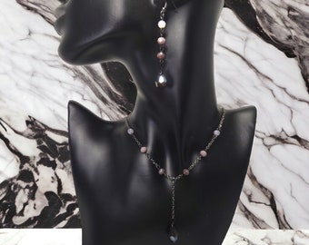 Gothic Jewelry Set: Pink Purple Ombré Y Necklace, Gunmetal Chain