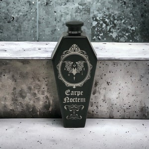Coffin Flask, Carpe Noctem, Seize The Night, Gothic Flask, Hip Flask
