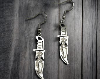 Oorbellen met schreeuwend mes: roestvrijstalen Halloween-horrorsieraden, horrorfilm, spook