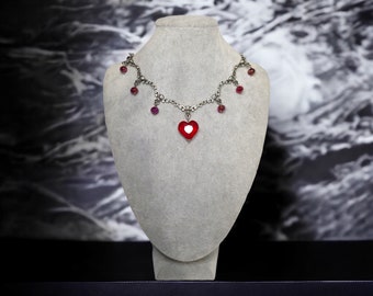 Queen Of Hearts, Heart Necklace, Gothic Jewelry, Heartrender, Gothic Choker, Victorian Jewelry, Wedding Jewelry, Red Wedding, Grisha