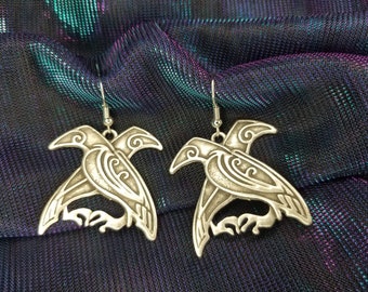 Odin's Ravens Earrings: Viking Huginn Muninn Jewelry