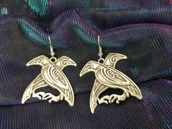 Odin's Ravens Earrings: Viking Huginn Muninn Jewelry