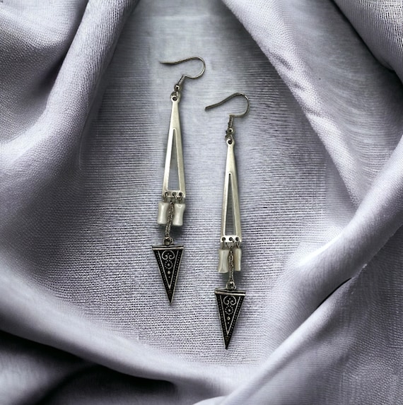 Viking Earrings: Faux Bone & Stainless Steel Dangle Earrings