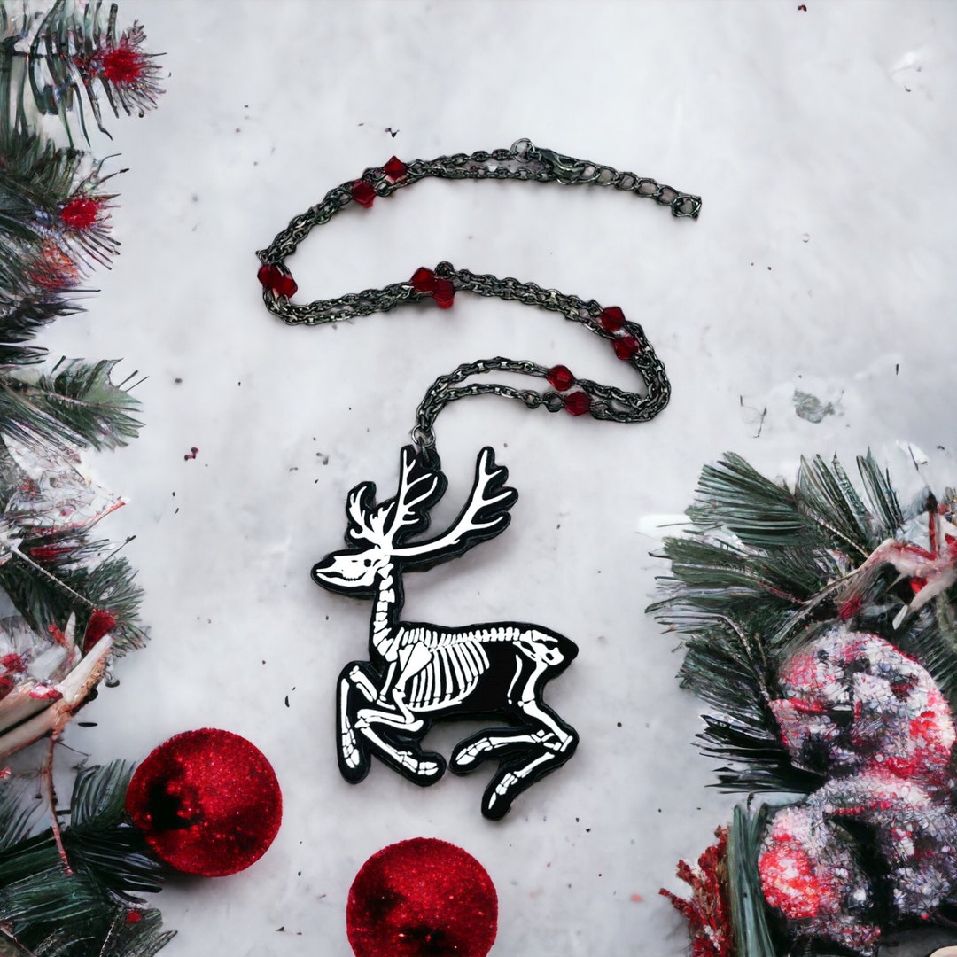 Reindeer Necklace, Christmas Necklace, Christmas Skeleton, Reindeer