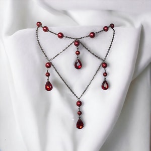 Gothic Wedding, Gothic Necklace, Pearl Necklace, Victorian Jewelry, High End, Special Occasion, Blood Red, Ruby Red, Gothic Jewelry