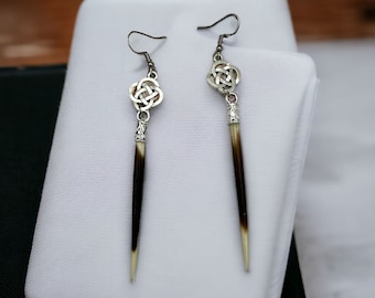 Celtic Knot Porcupine Quill Earrings: Viking Style Oddity