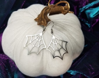 Spiderweb Earrings: Stainless Steel Gothic Halloween Jewelry