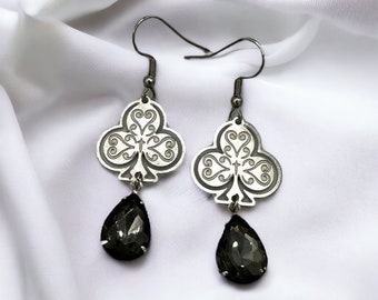 Club Earrings: Stainless Steel Rhinestone Poker Jewelry