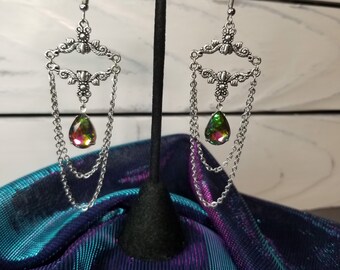 Victorian Style Dangle Earrings: Rainbow Rhinestone Floral Jewelry