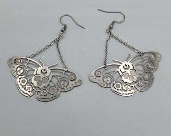 Stainless Steel Death's Head Moth Earrings: Gothic Witchy Jewelry