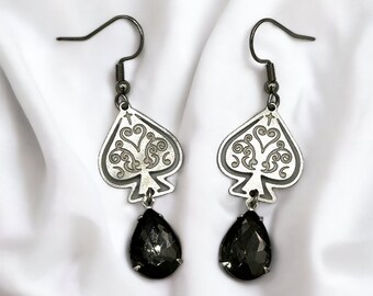 Spade Earrings: Stainless Steel Poker Jewelry with Rhinestone
