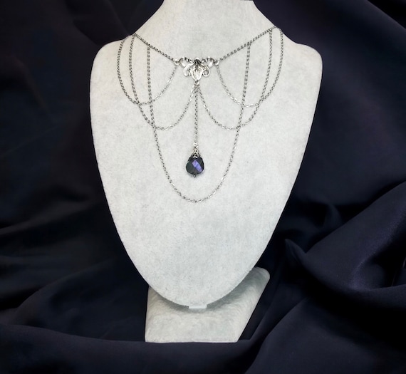 Victorian Jewelry Set: Blue Purple Glass Bead, Fantasy Wedding Jewelry