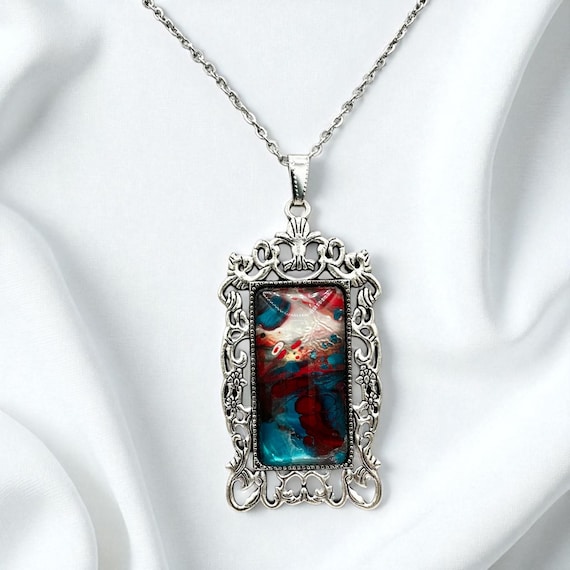 Fluid Artwork, Fluid Art Necklace, Fluid Art Jewelry, Acrylic Art - Main Image