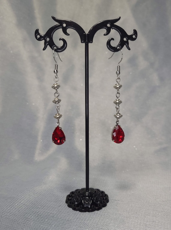 Ruby Red Rhinestone Earrings: Gothic Victorian Jewelry