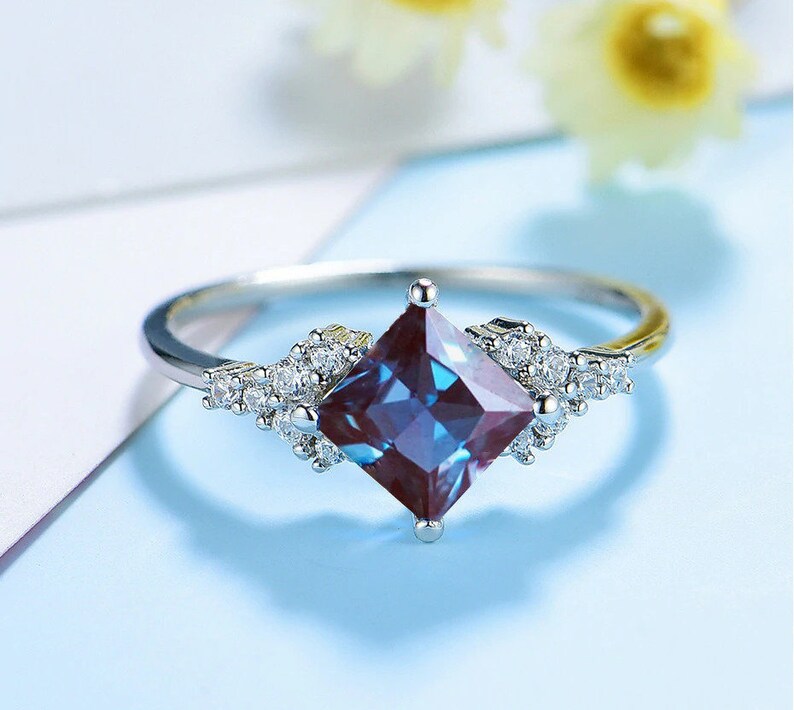 Natural Alexandrite Ring Engagement Ring Alexandrite & Cubic Etsy