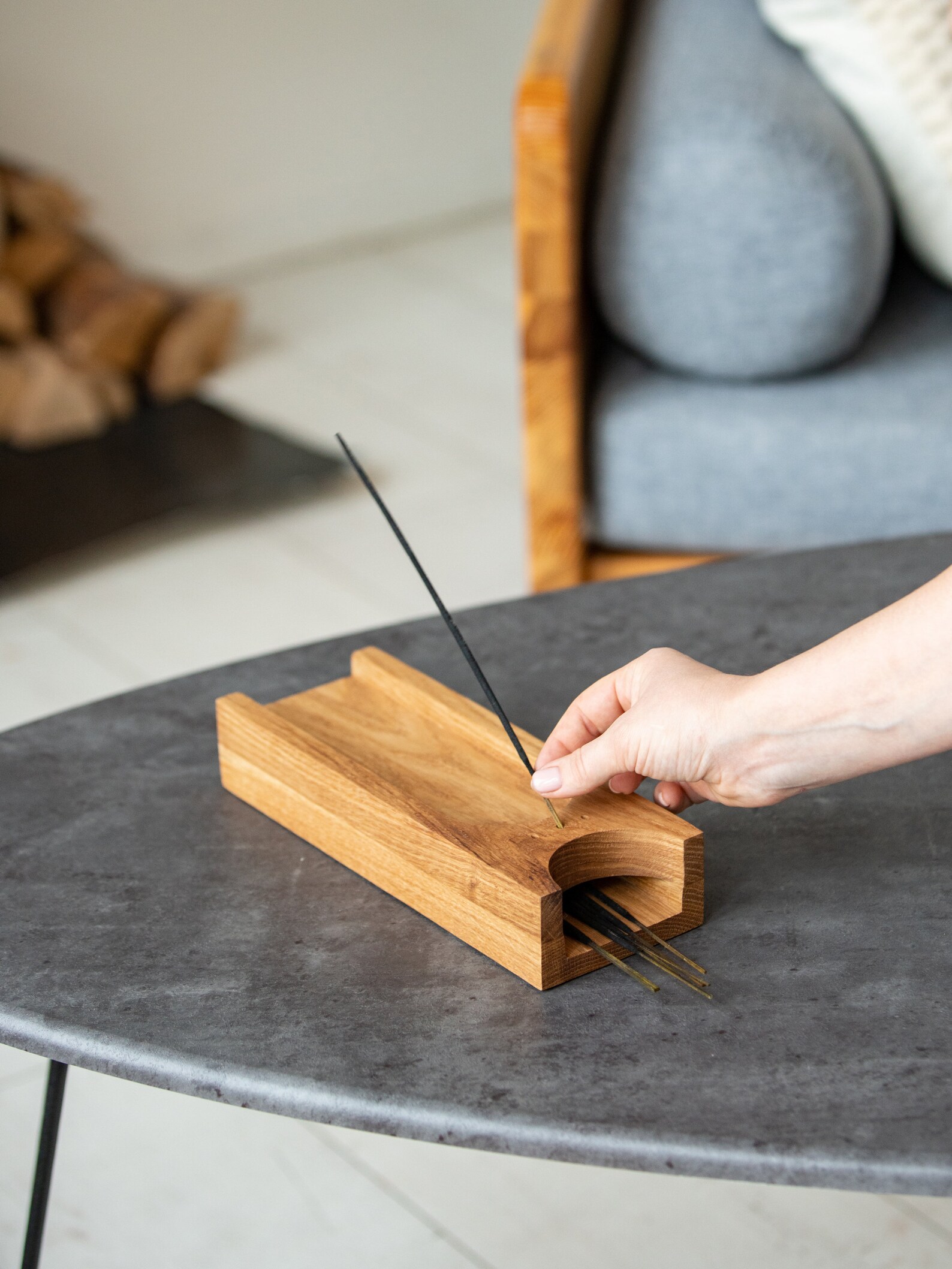 Wood incense holder with storage. 100 natural oak wood. Etsy