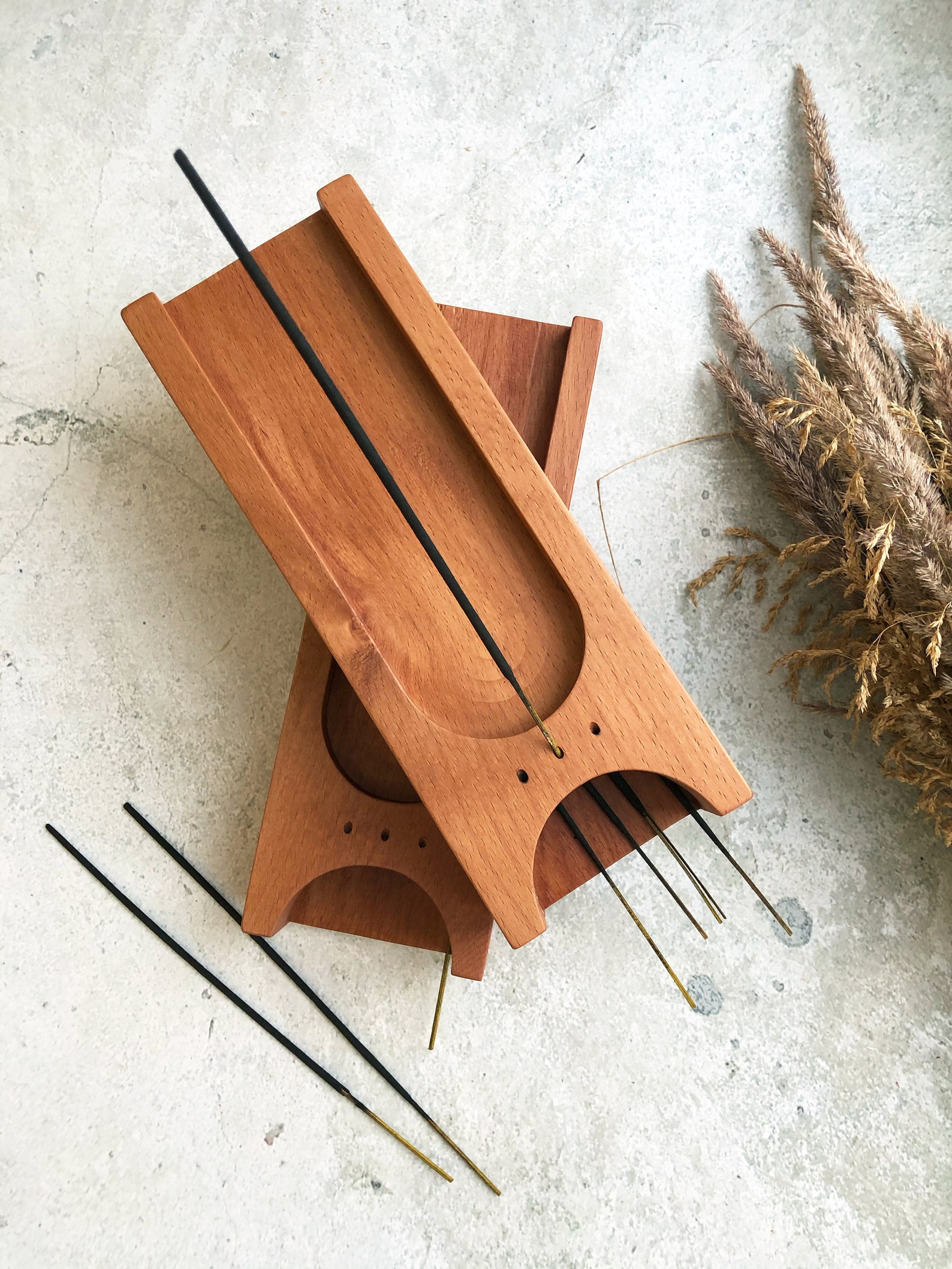 Wood incense holder with storage. 100 natural beech wood. Etsy