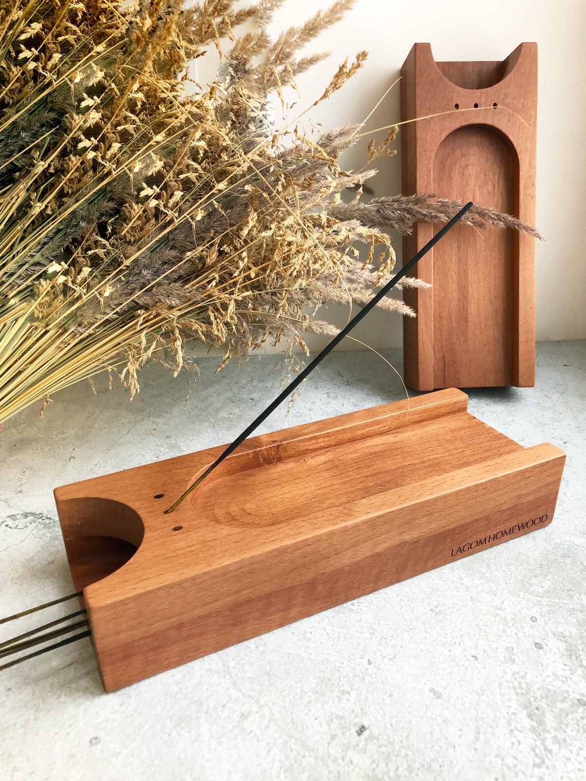 Wood incense holder with storage. 100 natural beech wood. Etsy
