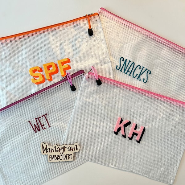 Embroidered Mesh Zipper Bag