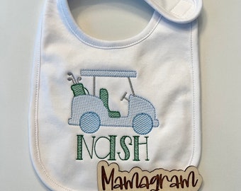 Monogrammed Golf Cart Burp Cloth or Bib