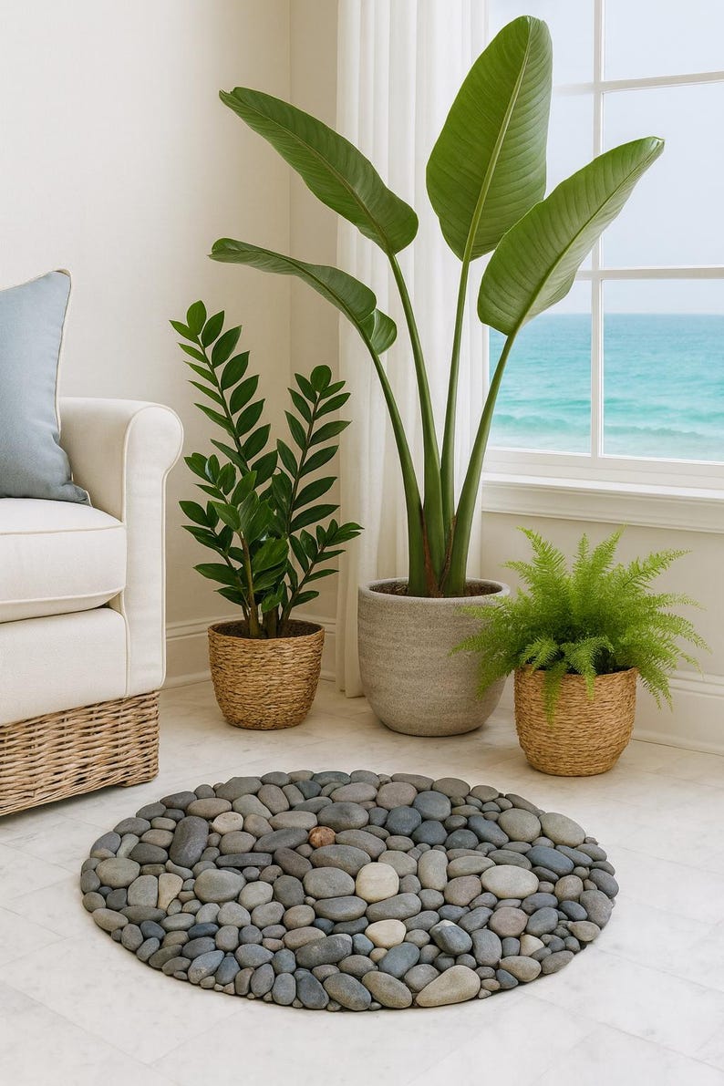Handmade Oval 24x16 River Stone Mat – Natural Pebble Rug, Spa Bathroom Decor image 5
