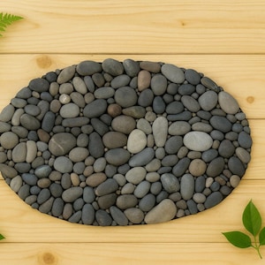 Handmade Oval 24x16 River Stone Mat – Natural Pebble Rug, Spa Bathroom Decor image 8