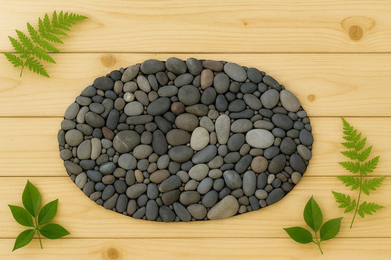 Handmade Oval 24x16 River Stone Mat – Natural Pebble Rug, Spa Bathroom Decor image 8