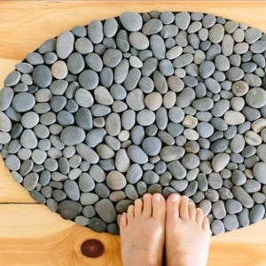 Handmade Oval 24x16 River Stone Mat – Natural Pebble Rug, Spa Bathroom Decor image 2
