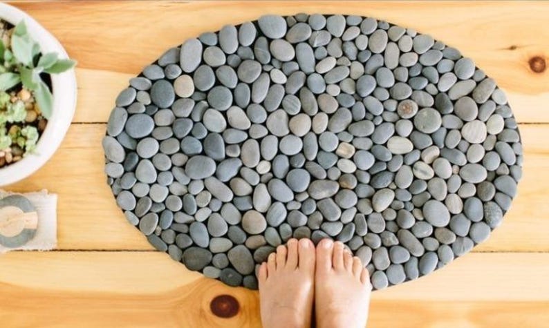 Handmade Oval 24x16 River Stone Mat – Natural Pebble Rug, Spa Bathroom Decor image 2
