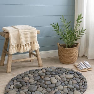 Handmade Oval 24x16 River Stone Mat – Natural Pebble Rug, Spa Bathroom Decor image 9