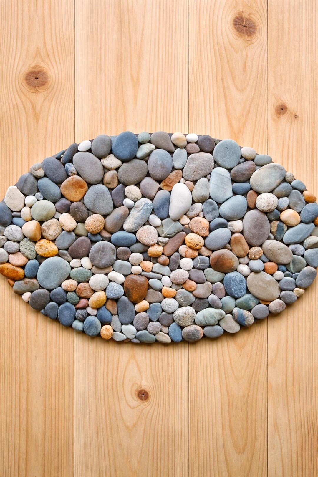 Stone Mat Table Handmade Oval Multicolor River Stone Mat – Natural Pebble Rug, Spa ...