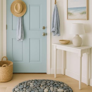 Handmade Oval 24x16 River Stone Mat – Natural Pebble Rug, Spa Bathroom Decor image 10