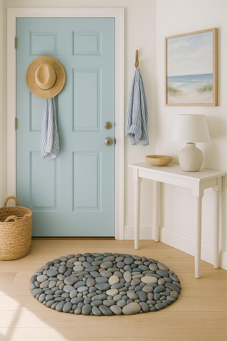 Handmade Oval 24x16 River Stone Mat – Natural Pebble Rug, Spa Bathroom Decor image 10