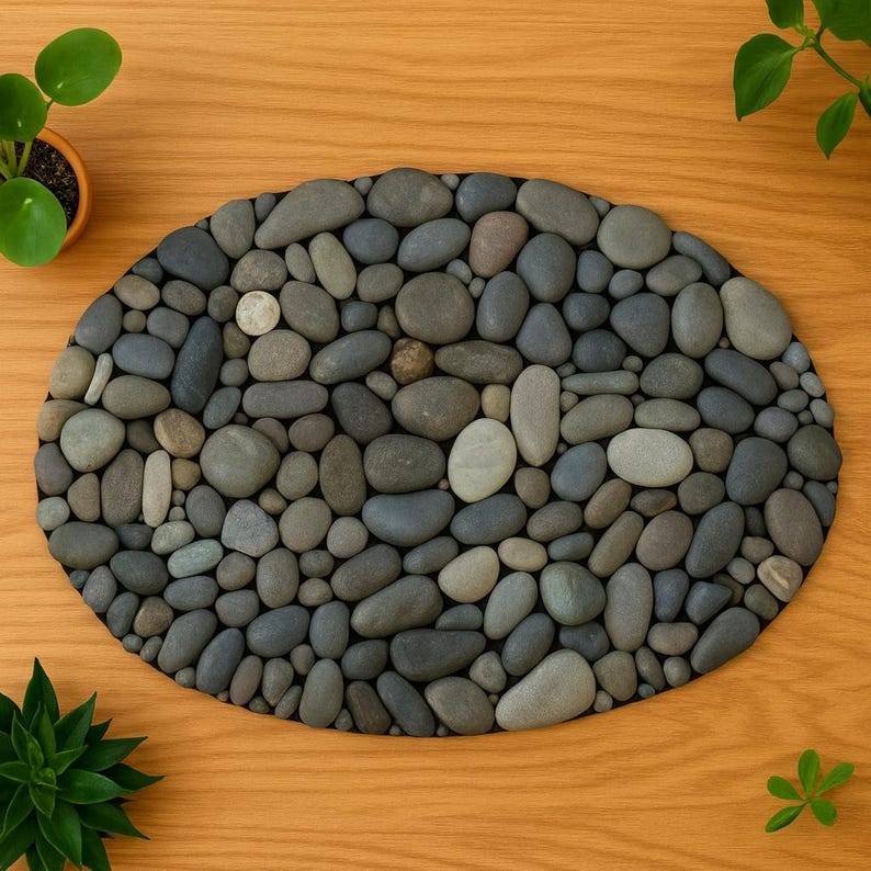 Handmade Oval 24x16 River Stone Mat – Natural Pebble Rug, Spa Bathroom Decor image 16