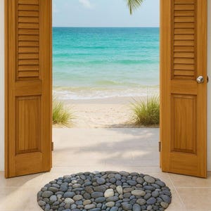 Handmade Oval 24x16 River Stone Mat – Natural Pebble Rug, Spa Bathroom Decor image 17